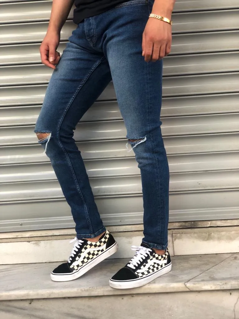 Sneakerjeans  Blue Skinny Ripped Jeans V05