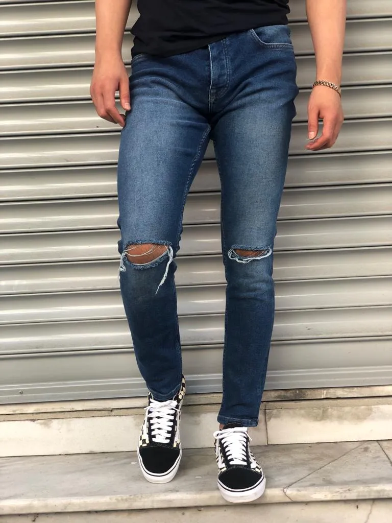 Sneakerjeans  Blue Skinny Ripped Jeans V05