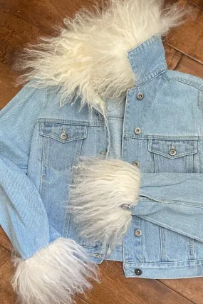 SOLD Vintage Denim Jacket/Mongolian Lamb Trim, OOAK Jacket