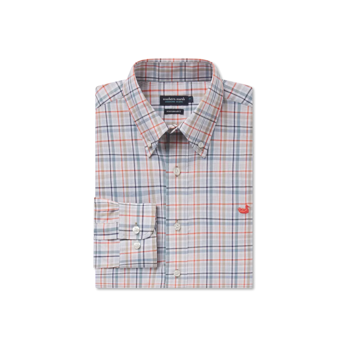 Southern Marsh - Van Buren Performance Grid Dress Shirt - Navy/Burnt