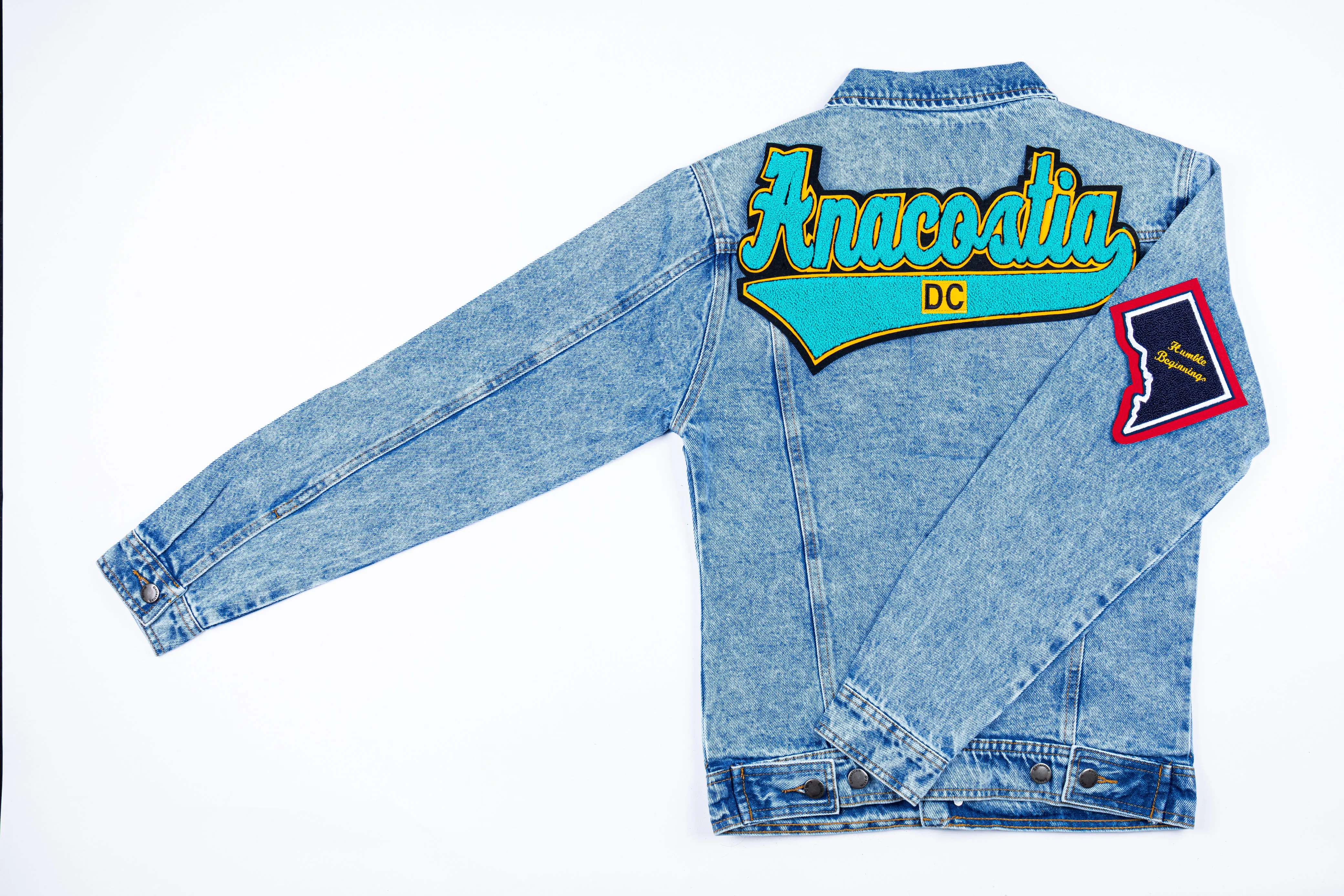 Teal Green and Yellow  "Anacostia, DC" Denim Jacket