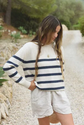 The Cashmere Maya Crew Neck // Noche Stripe