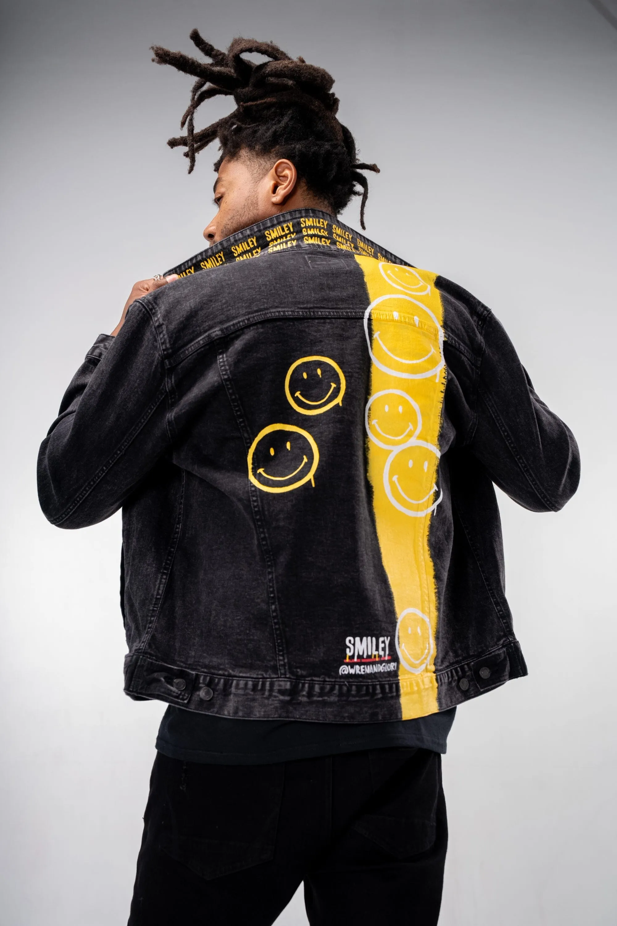 'The Smiley (Black) Denim' Painted Jacket