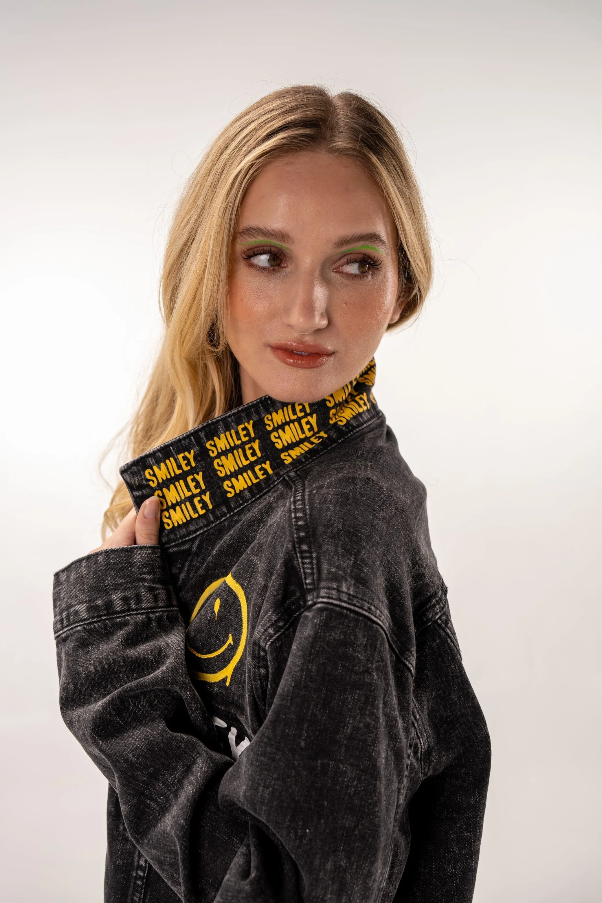 'The Smiley (Black) Denim' Painted Jacket