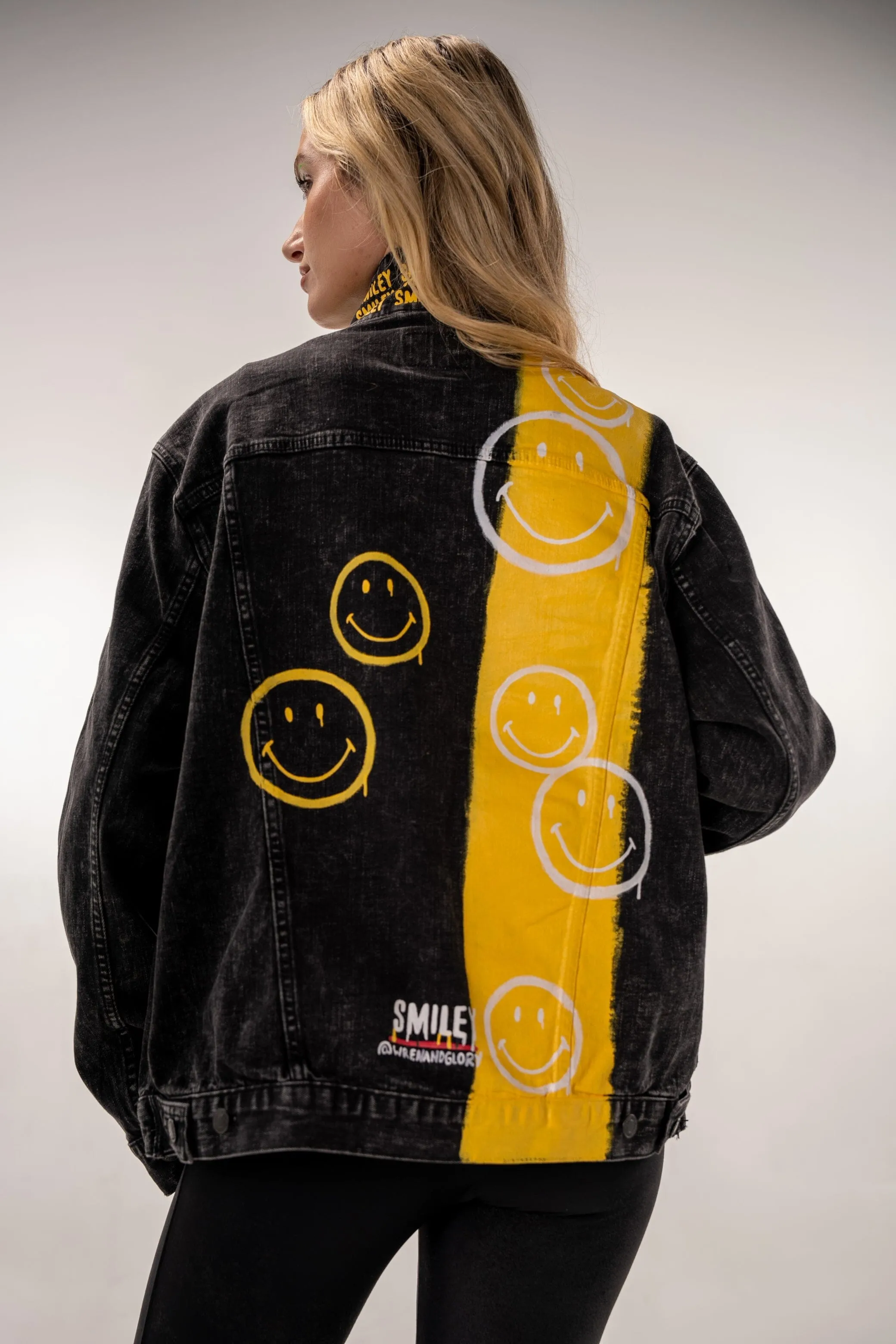 'The Smiley (Black) Denim' Painted Jacket