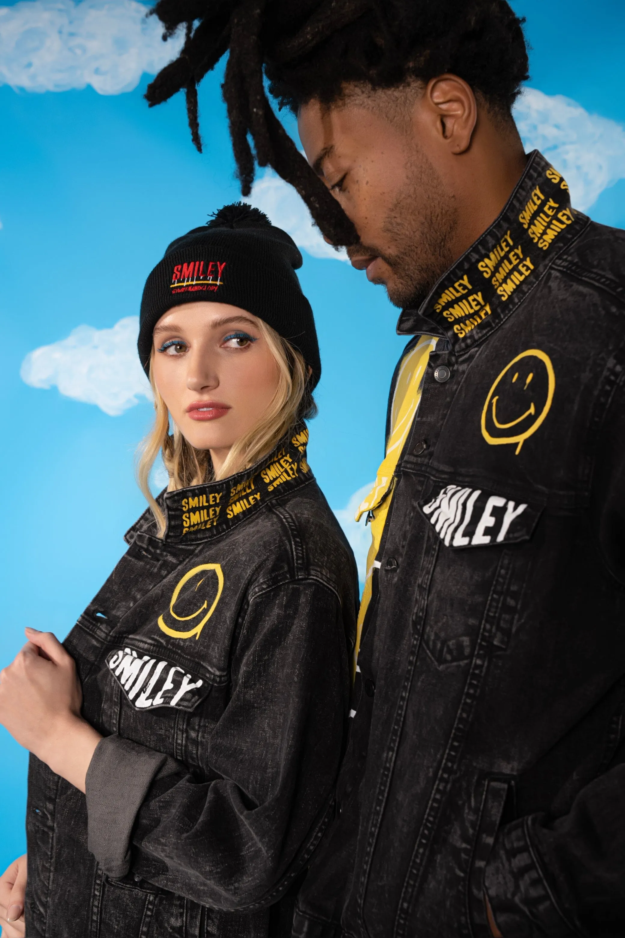 'The Smiley (Black) Denim' Painted Jacket