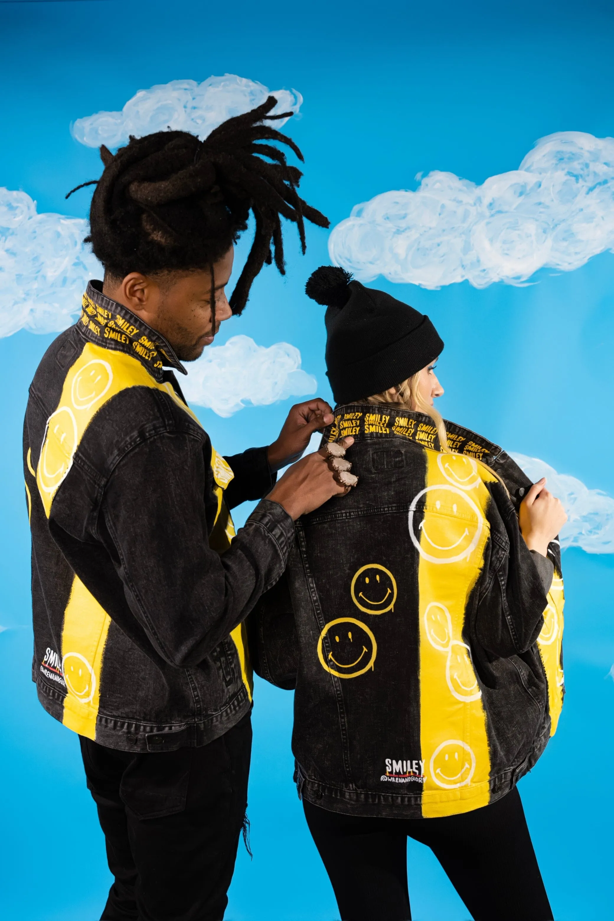 'The Smiley (Black) Denim' Painted Jacket