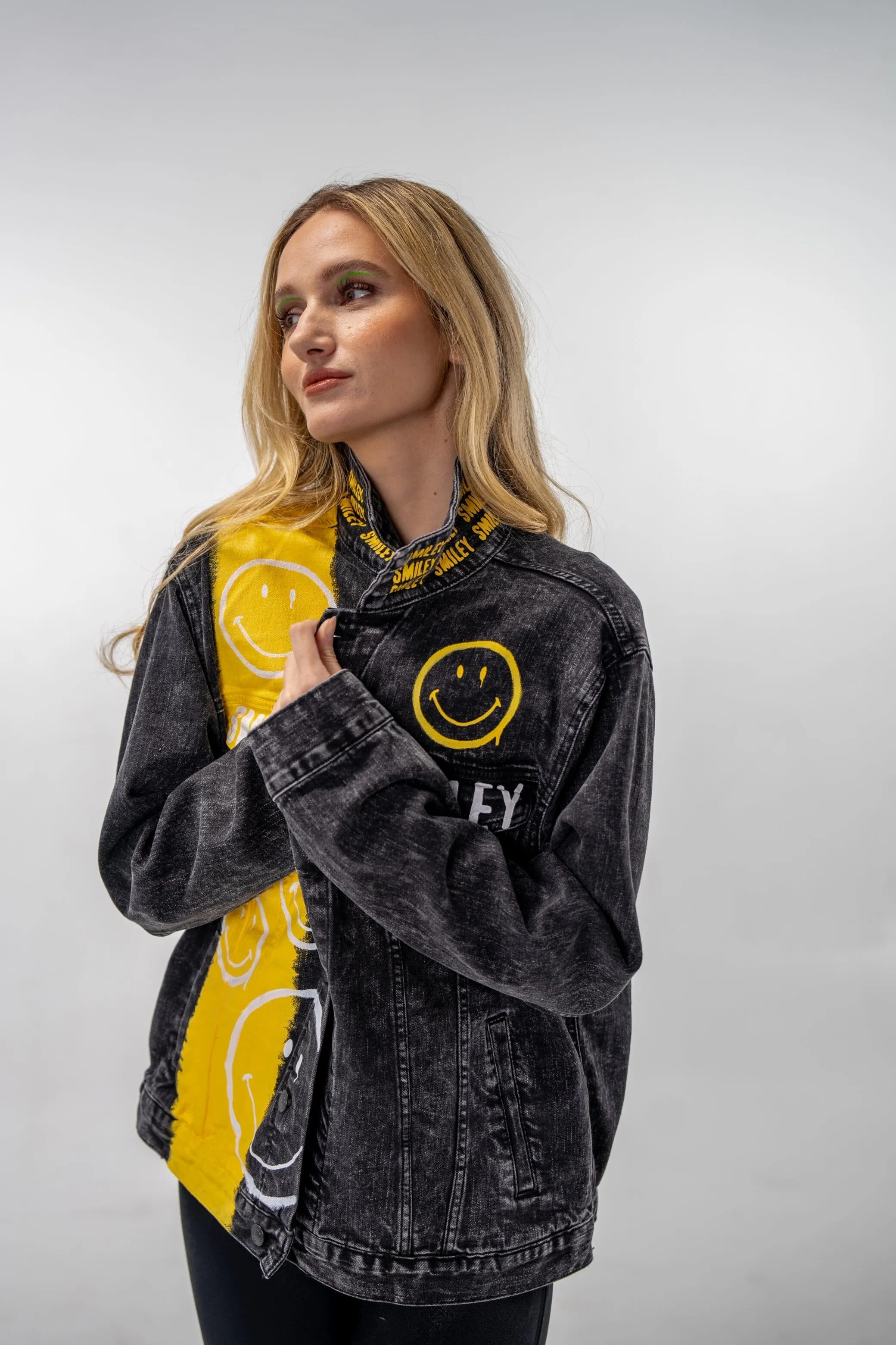 'The Smiley (Black) Denim' Painted Jacket