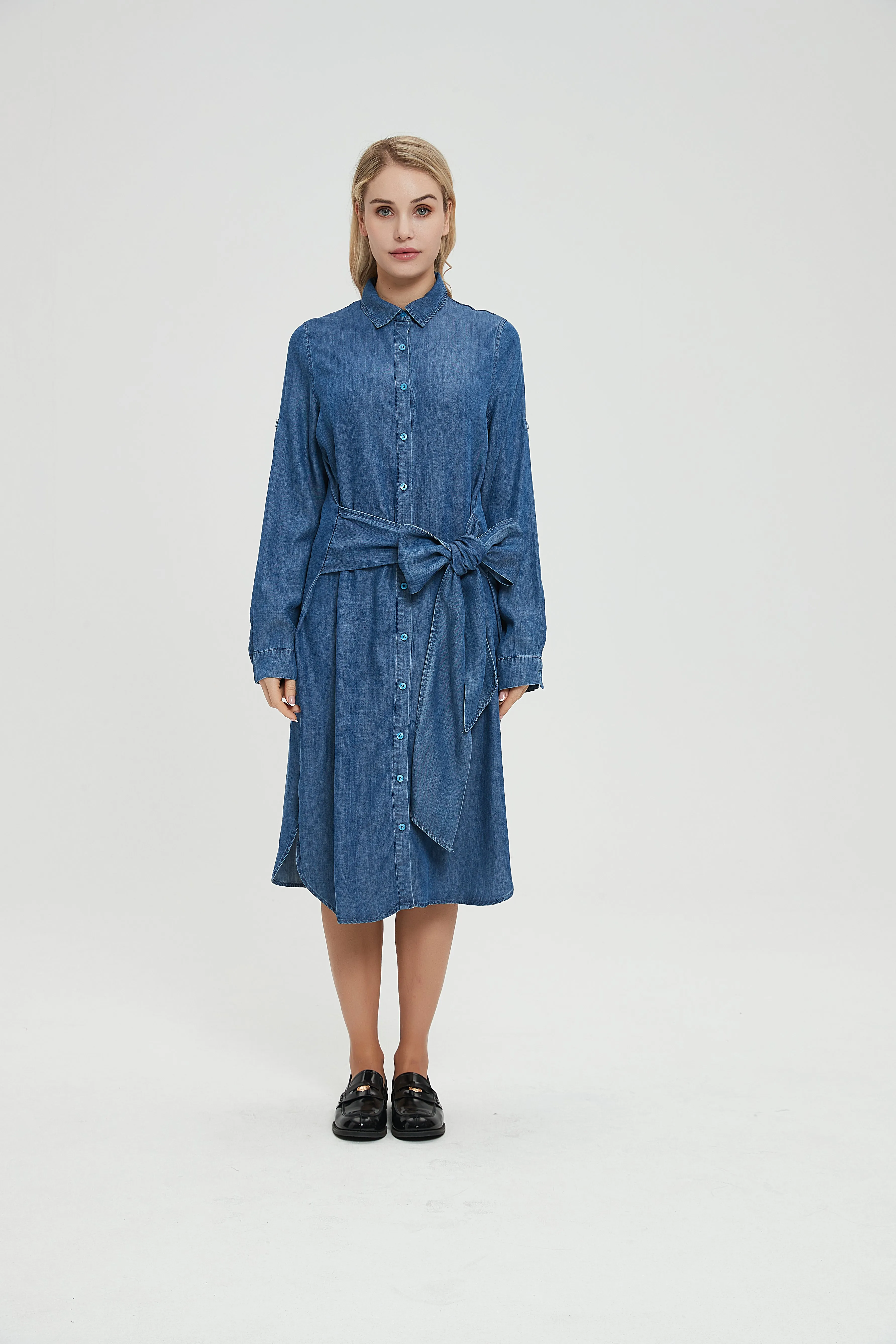 TIE WAIST DENIM SHIRT DRESS byMM