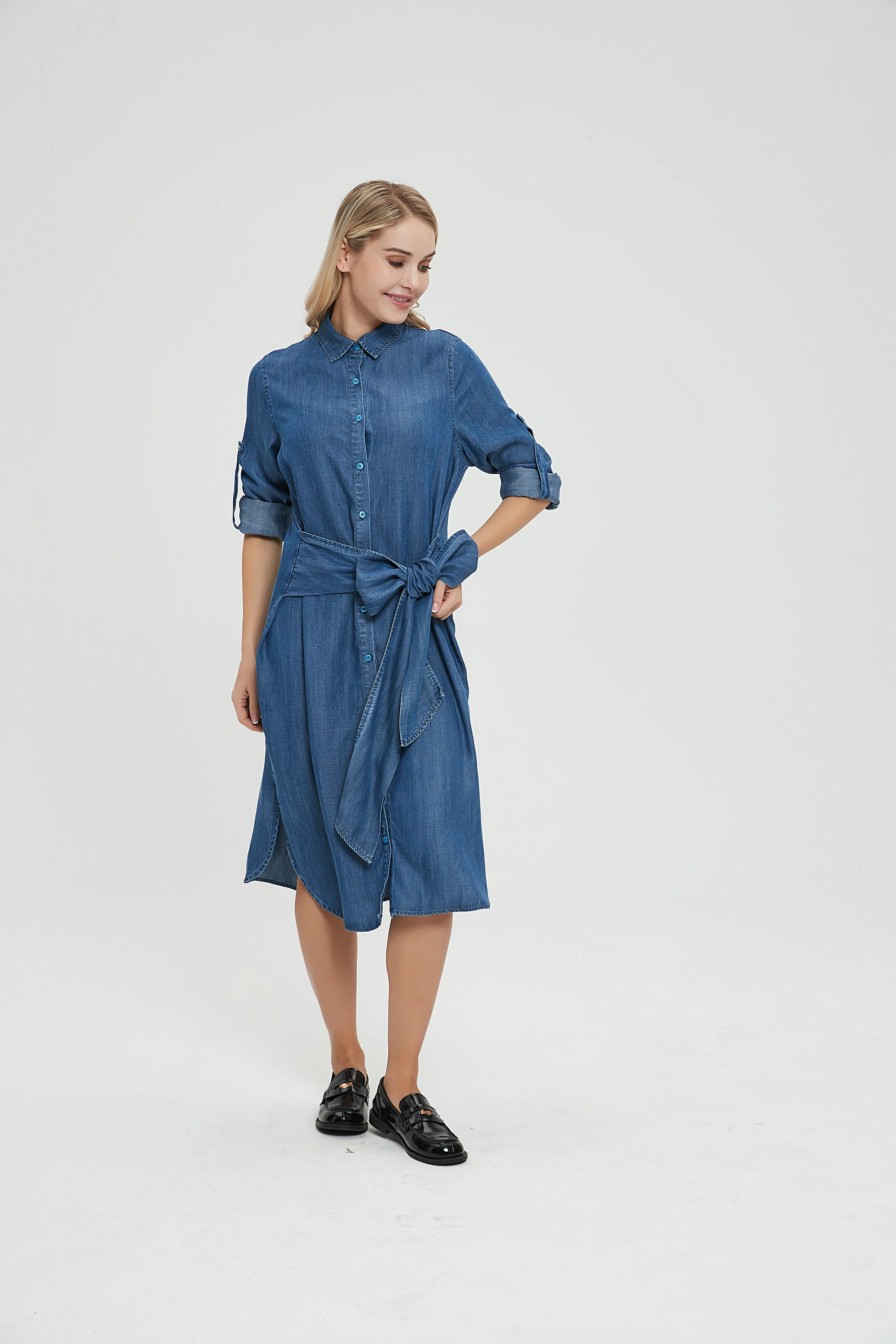 TIE WAIST DENIM SHIRT DRESS byMM