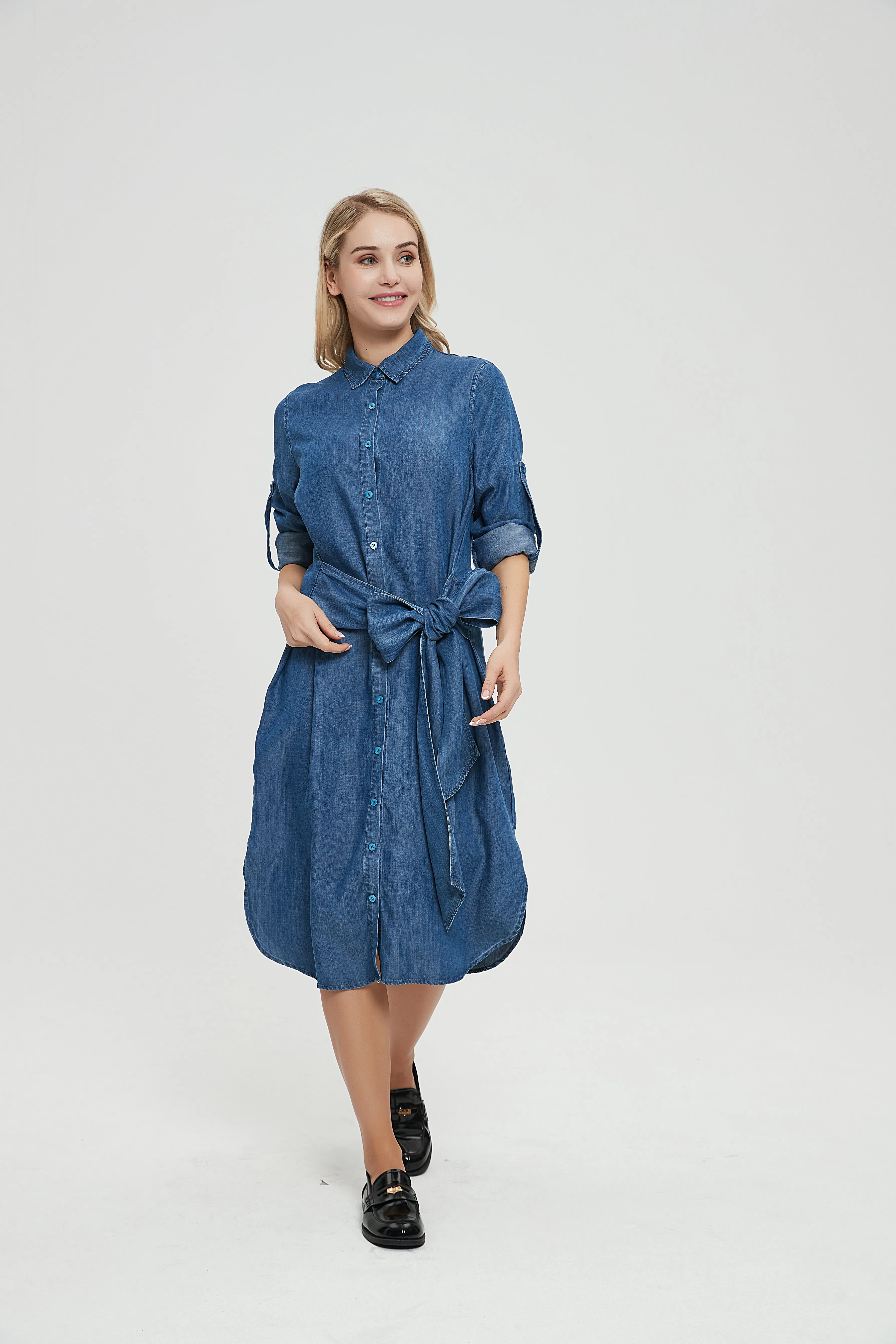 TIE WAIST DENIM SHIRT DRESS byMM