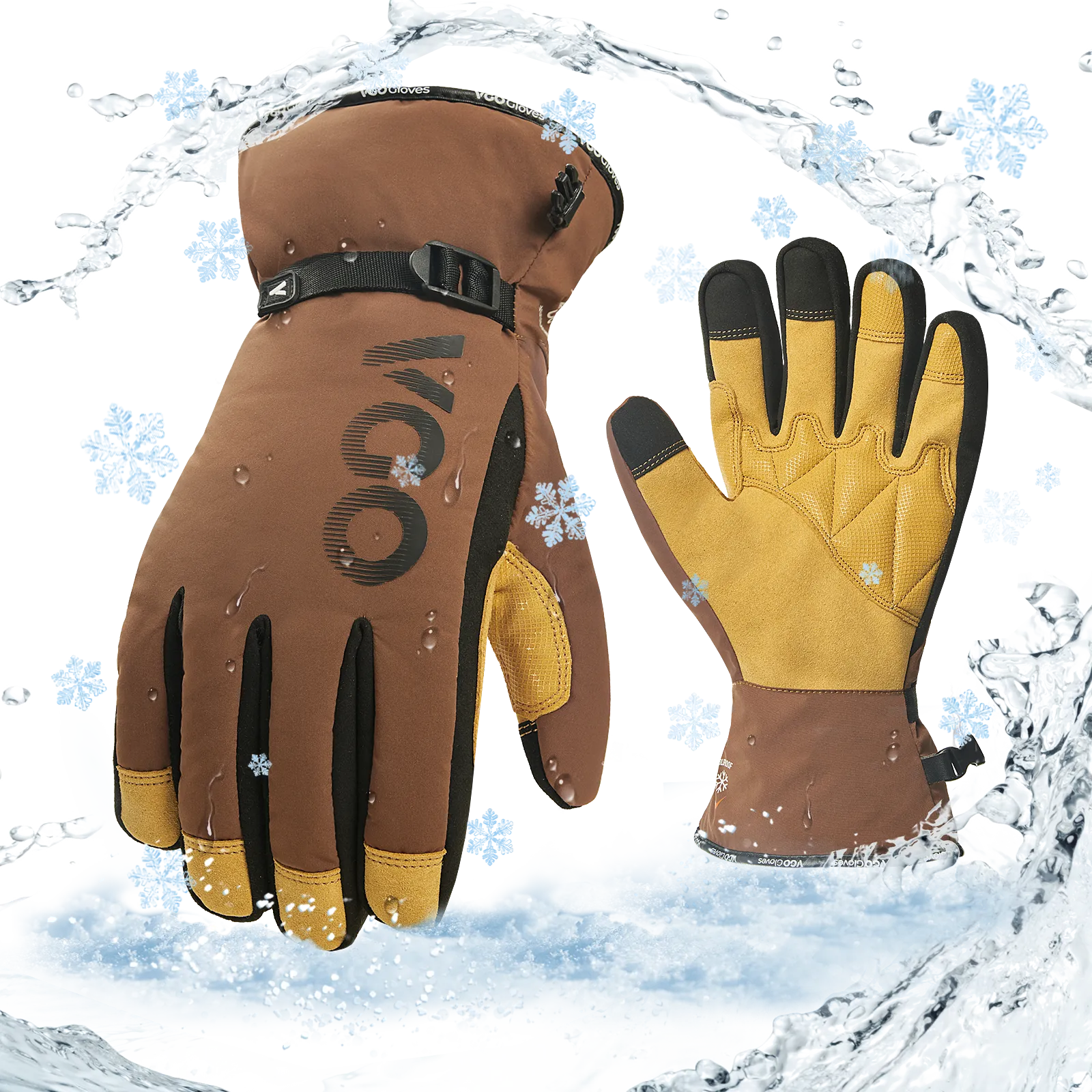 VGO 1Pair -20℃/-4°F Waterproof Winter Work Gloves Cold Weather Waterproof Work Gloves Waterproof Insulated Gloves(SL7761FLWP)