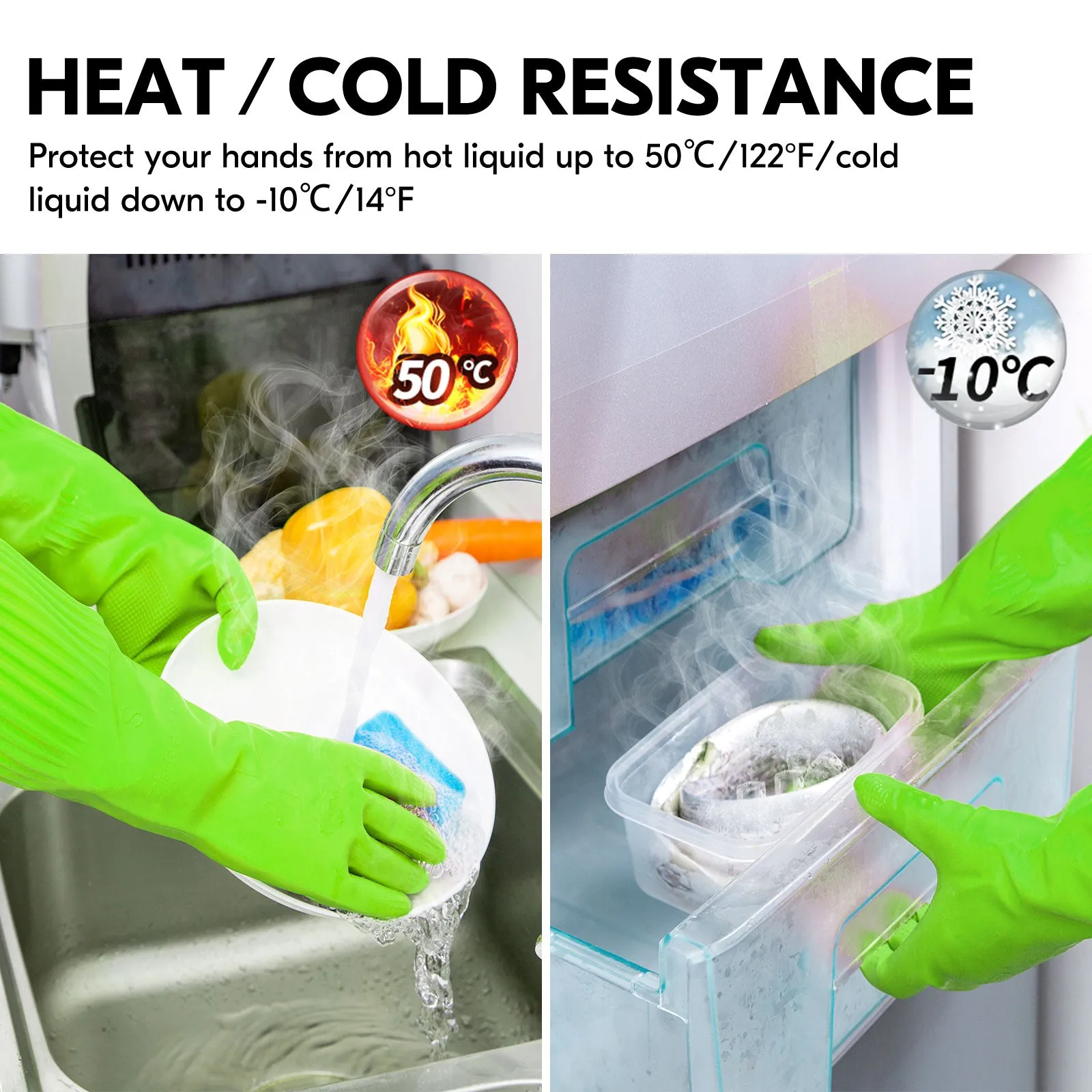 VGO 3/10 Pairs Dishwashing Gloves, Reusable Household Gloves, Kitchen Gloves, Long Sleeve, Thick Latex, Cleaning, Washing, Working, Painting, Gardening, Pet Care (RB2143)