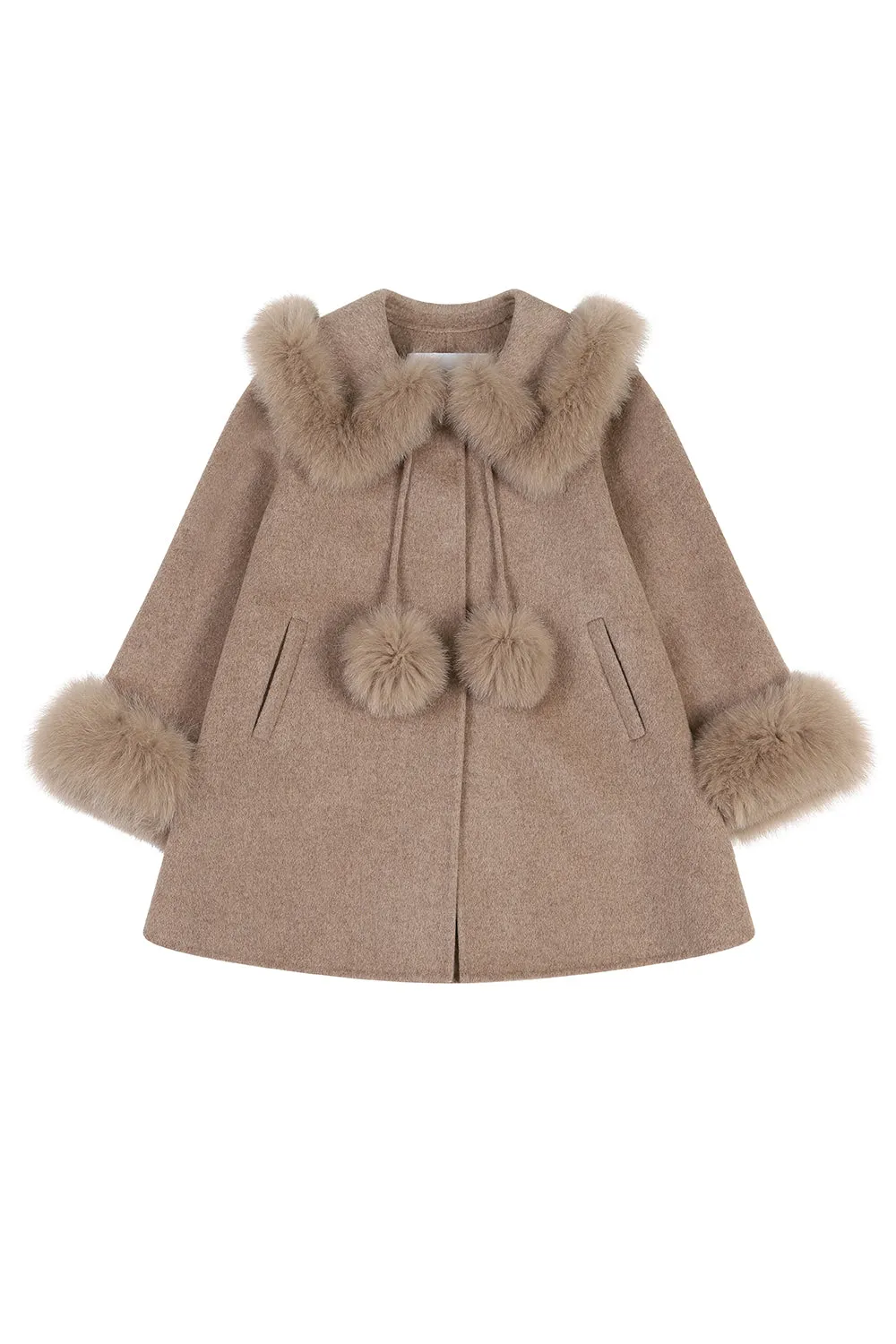 'Victoria' Cashmere coat with pom-poms - Taupe