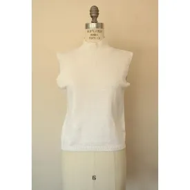 Vintage 1980s 1990s White Knit Mock Neck Sweater Vest