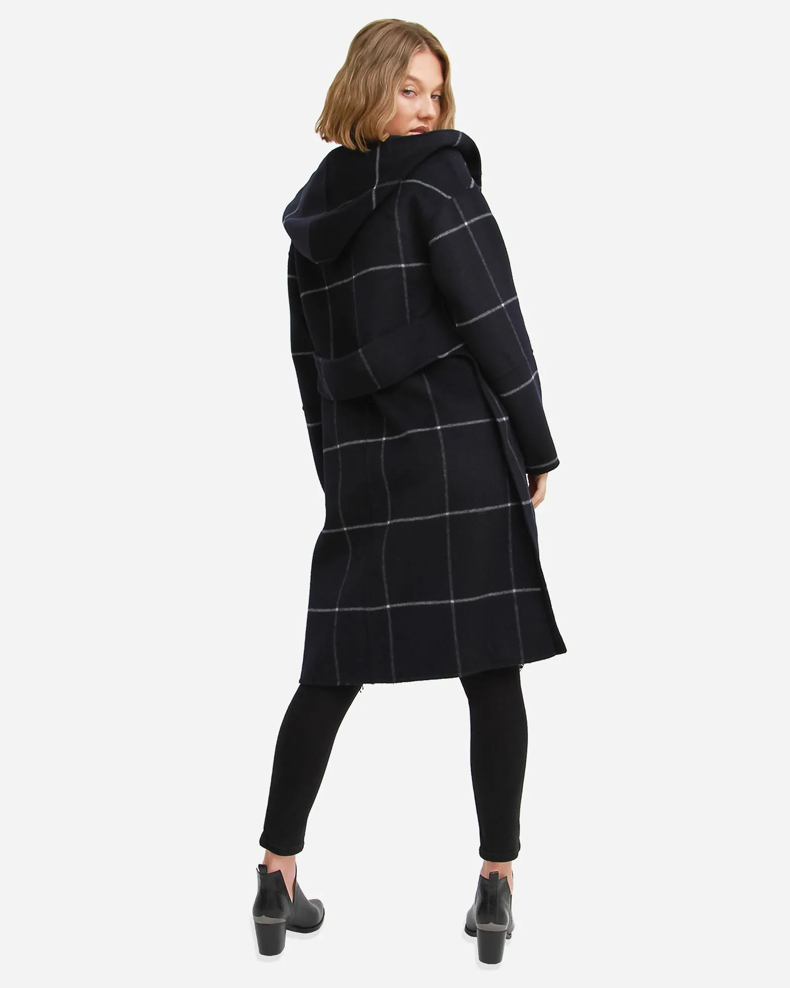 Walk This Way Wool Blend Oversized Coat  - Navy Plaid