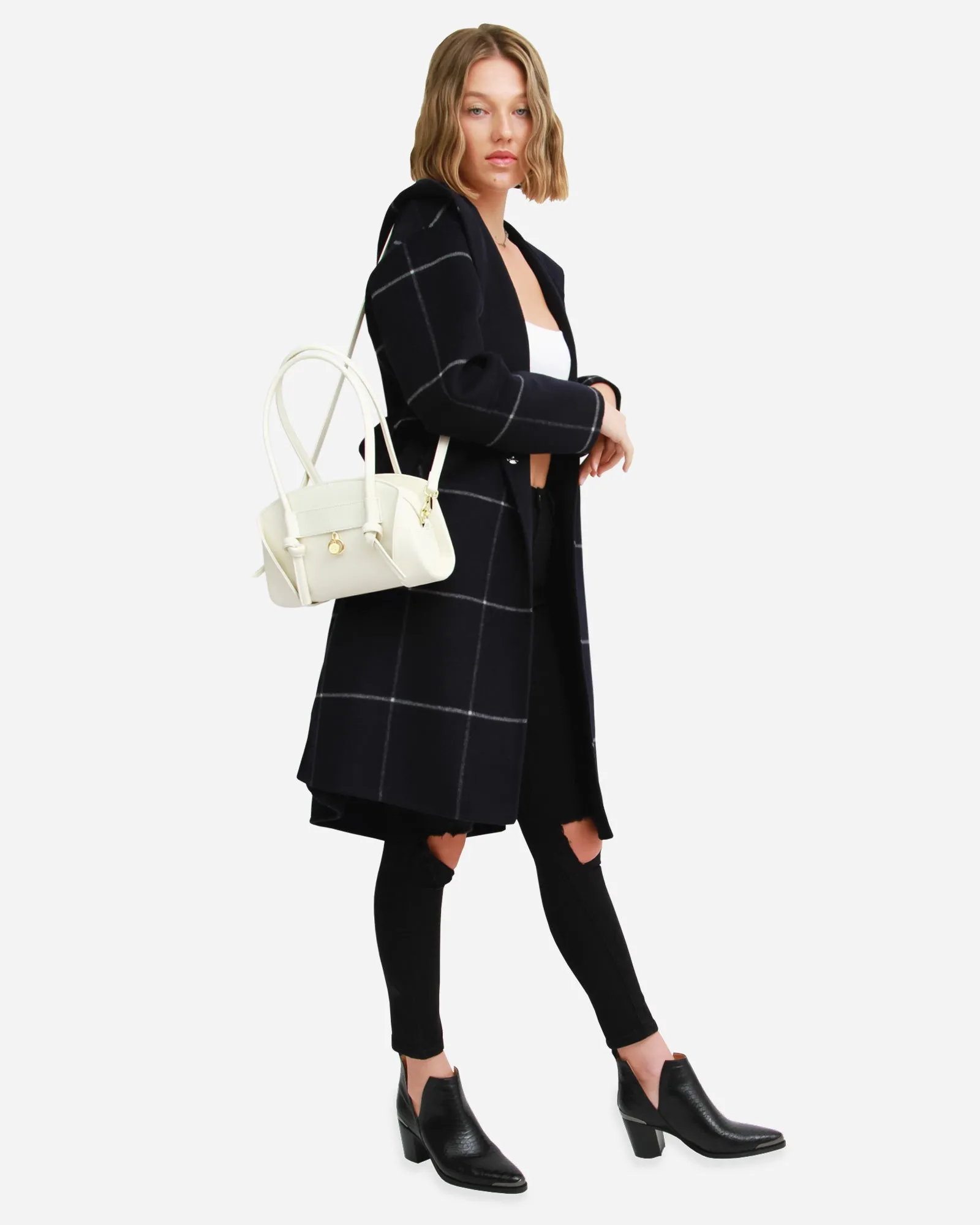 Walk This Way Wool Blend Oversized Coat  - Navy Plaid