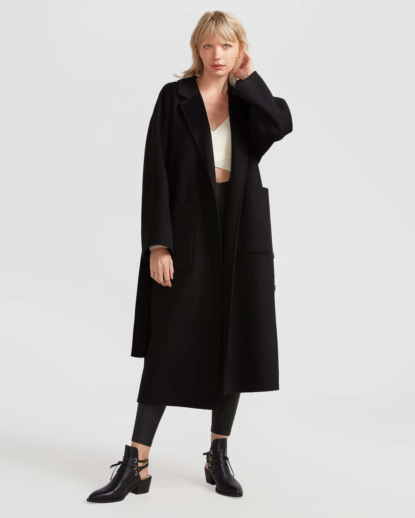 Wide Awake Split Hem Overcoat - Black