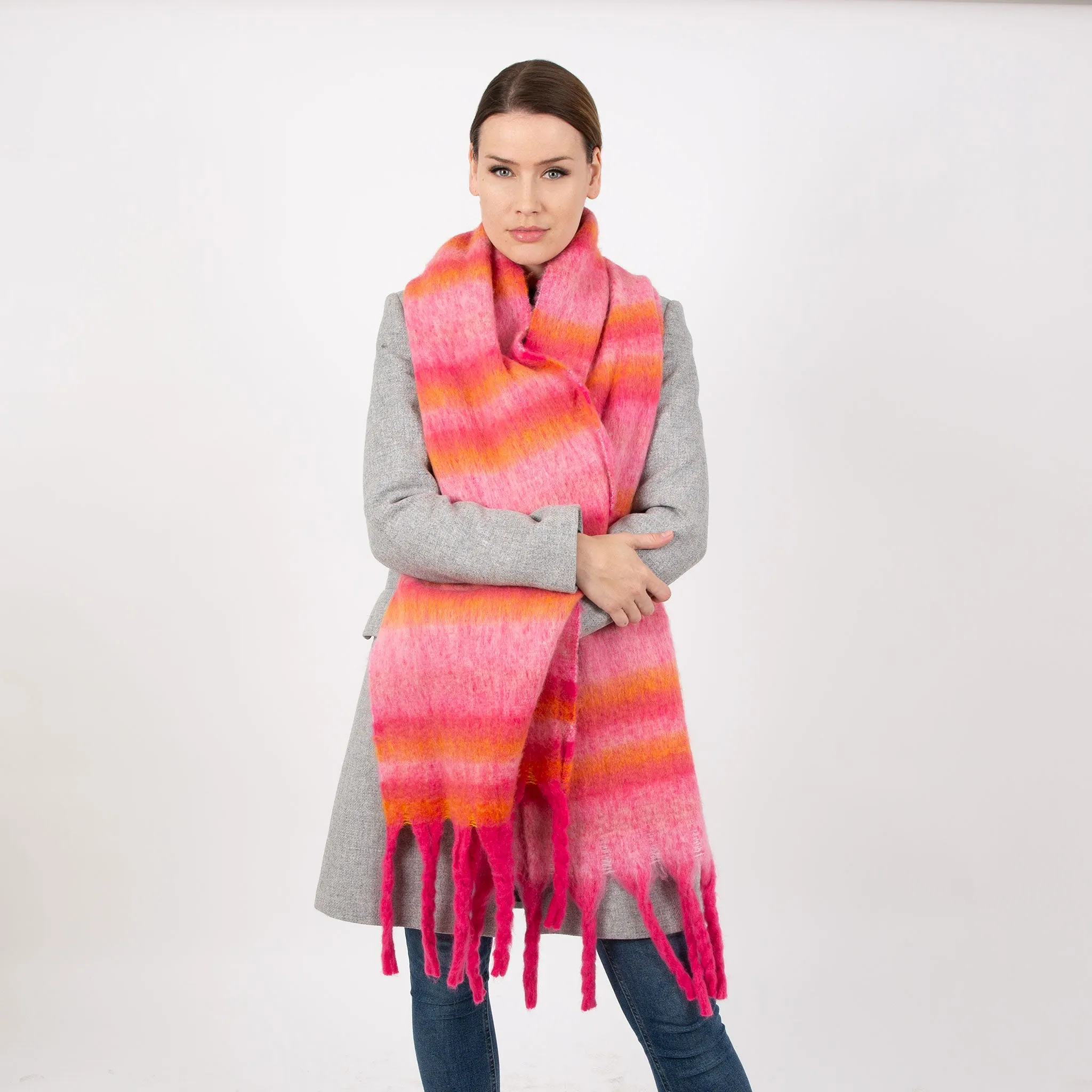 Women’s Tonal Stripe Blanket Scarf with Tassels