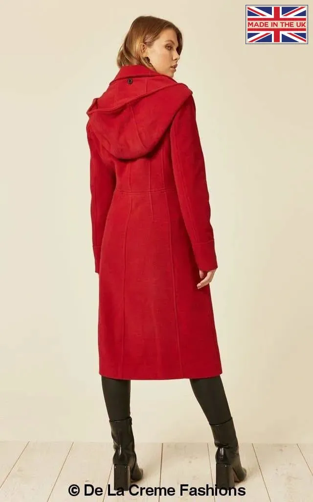 Wool Blend Hooded Mid Length Coat (1704)