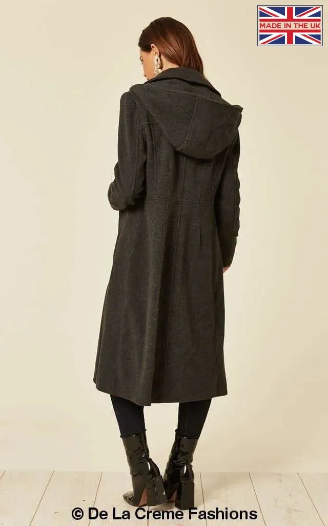 Wool Blend Hooded Mid Length Coat (1704)