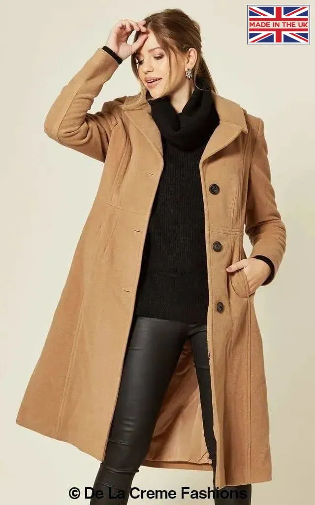 Wool Blend Hooded Mid Length Coat (1704)