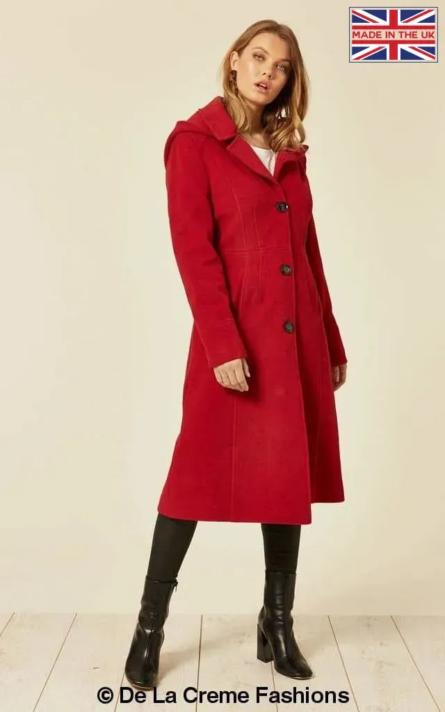 Wool Blend Hooded Mid Length Coat (1704)