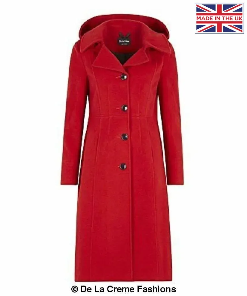 Wool Blend Hooded Mid Length Coat (1704)