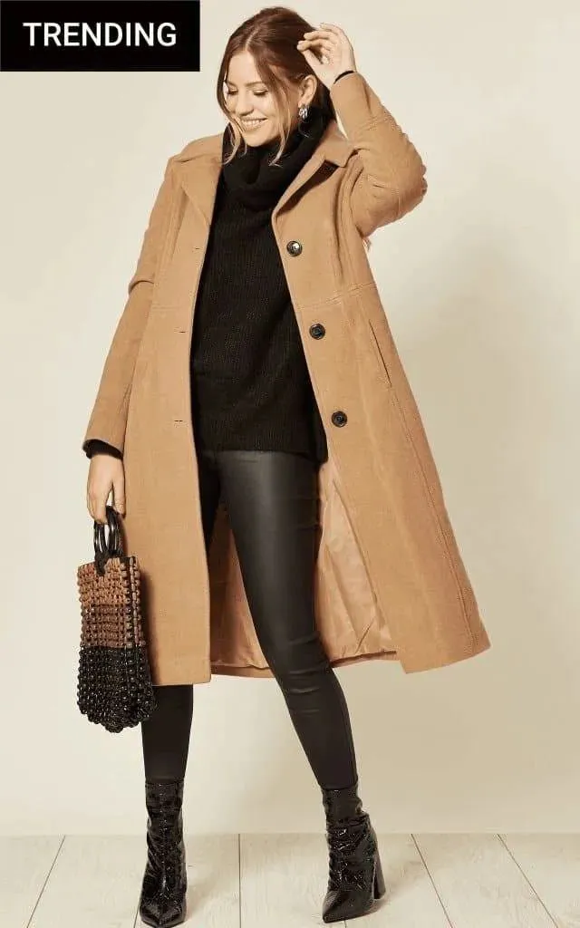 Wool Blend Hooded Mid Length Coat (1704)